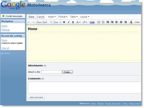 screenshoot del servizio Google Sites