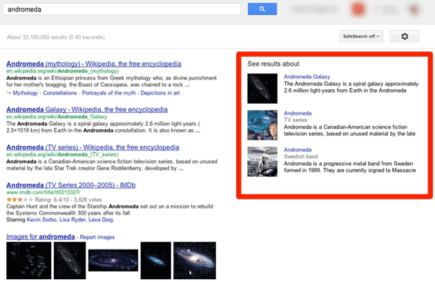 Ricerca di andromeda col nuovo Google