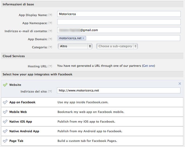 Creare un'applicazione facebook