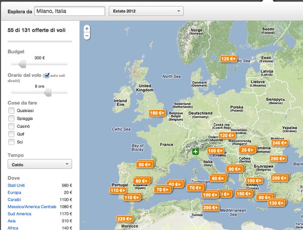 La funzione Explore di Kayak