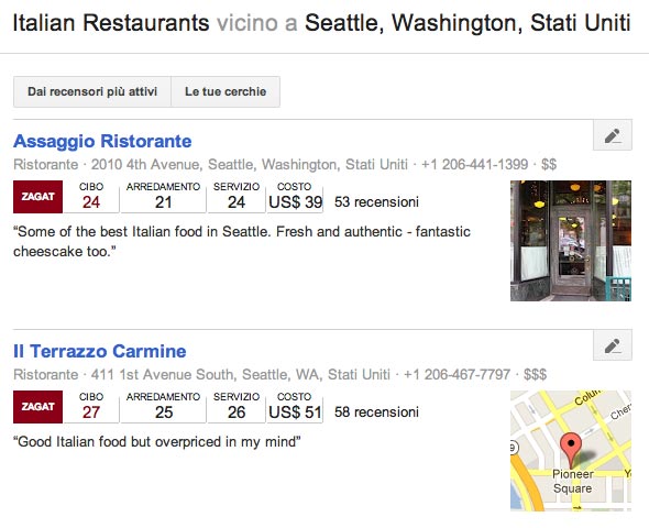 Recensioni ristoranti italiani su Google+ Local