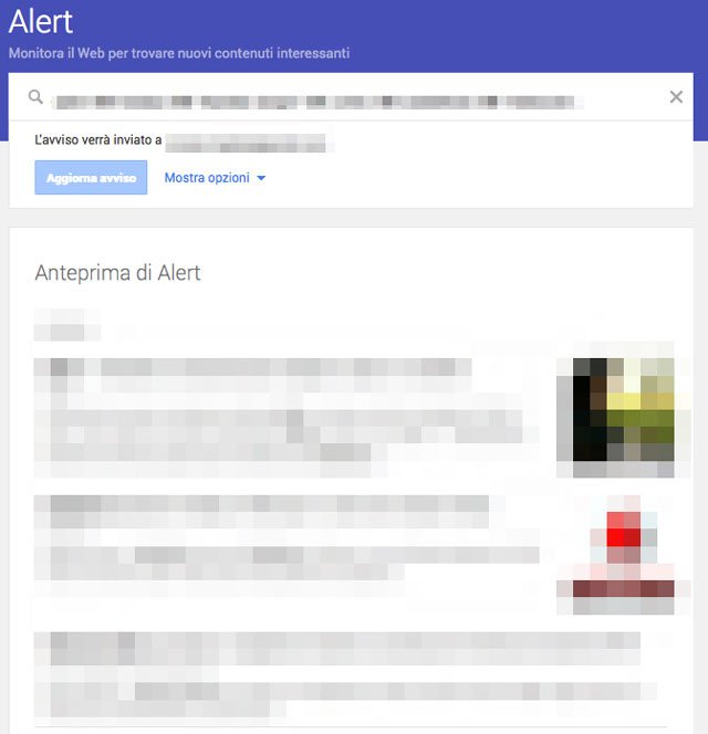 Risultati di Google Alerts