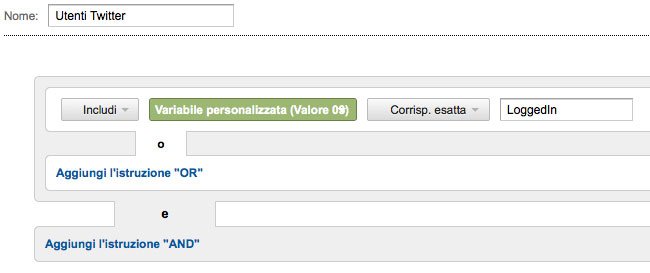 Segmento personalizzato analytics