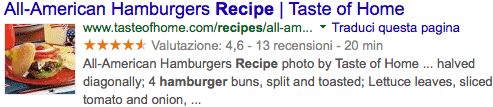 Rich Snippet di una ricetta con tutte le informazioni aggiuntive direttamente sulla SERP