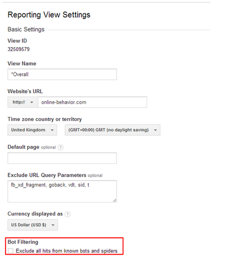 filtrare bot e spider su Analytics