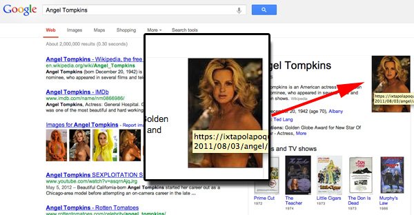 Angel Tompkins in topless su Google